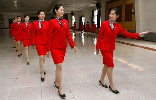 Chinese stewardesses in training