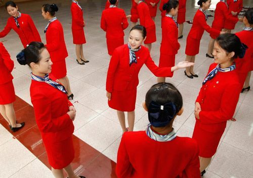 Chinese stewardesses in training